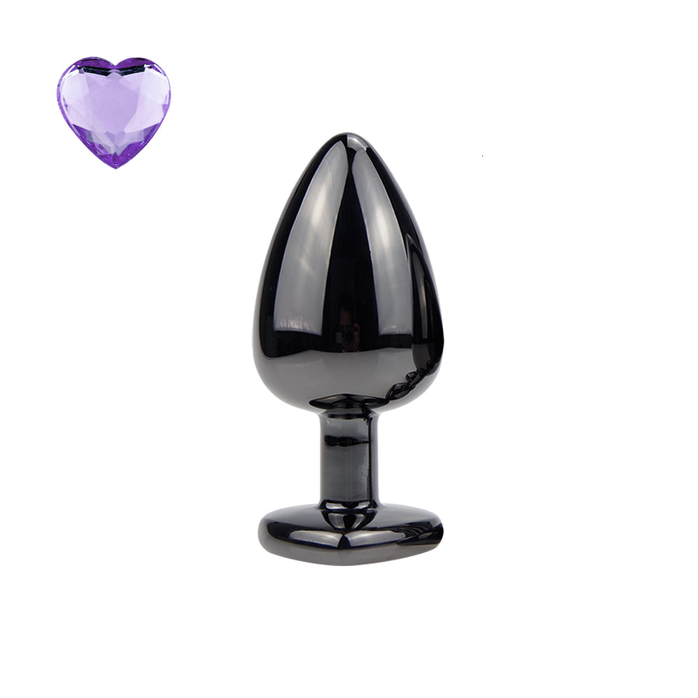 Heart-Shaped Metal Gem Anal Plug - Large Size, 12 Colors
