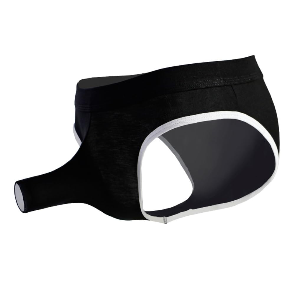 AIVibrat Elephant Underwear For Men Sexy Ice Silk Thong Breathable Hollow Out Erotic Shorts Black