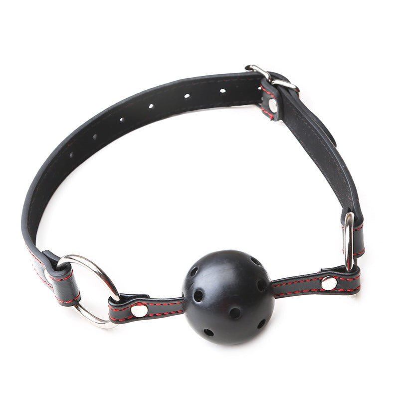 Black Leather Mouth Gag with Red Lines, Adult Toy