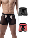 comeondear 2pcs Mens Underwear Lingerie Breathable Shorts Pants with Removable Pouch See Through Lace Boxer Briefs Gift Box for Husband Erotic Clubwear