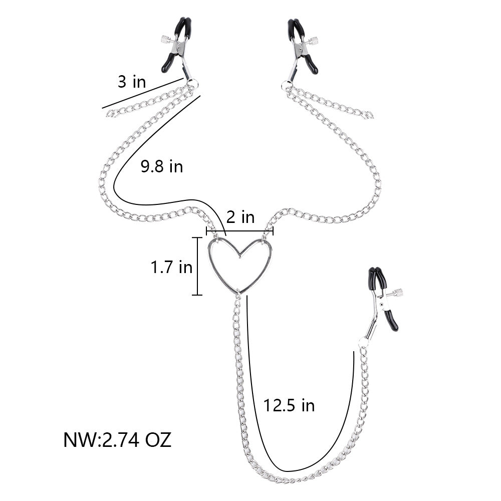 Nipple Clamps with Heart Design - Metal Set of Three