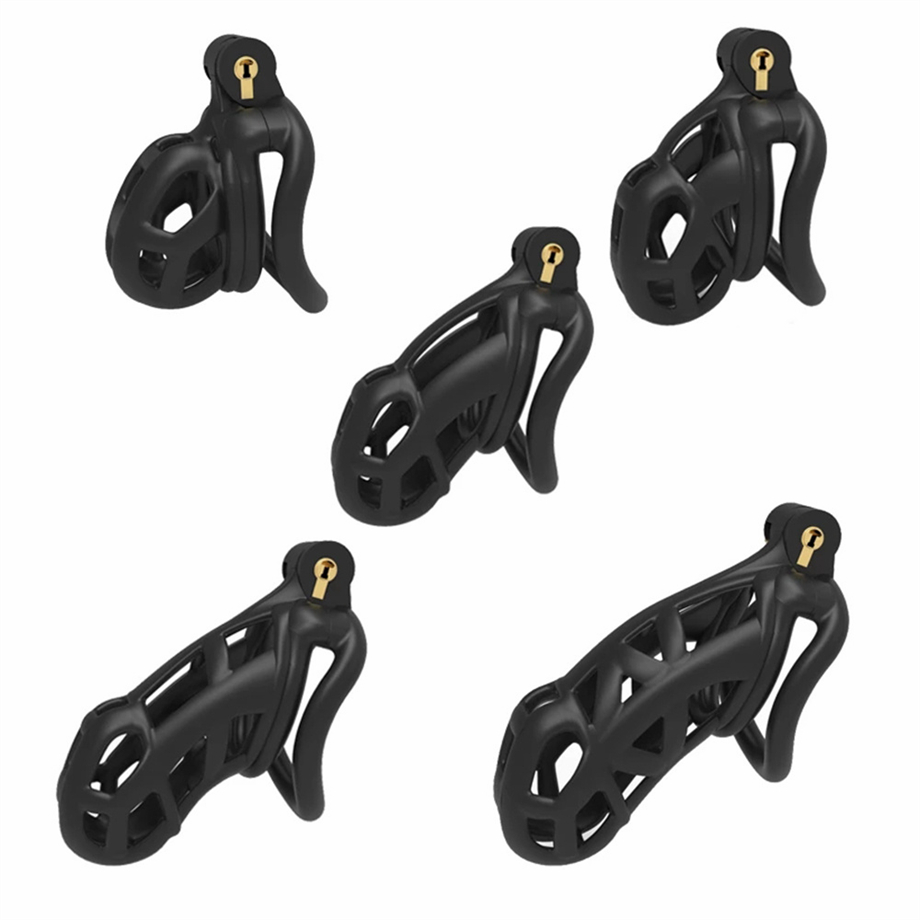 Chastity Cage Lock Device Kit W/ 4 Rings Virginity Device 5 Sizes Curve US