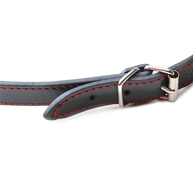 Black Leather Mouth Gag with Red Lines, Adult Toy