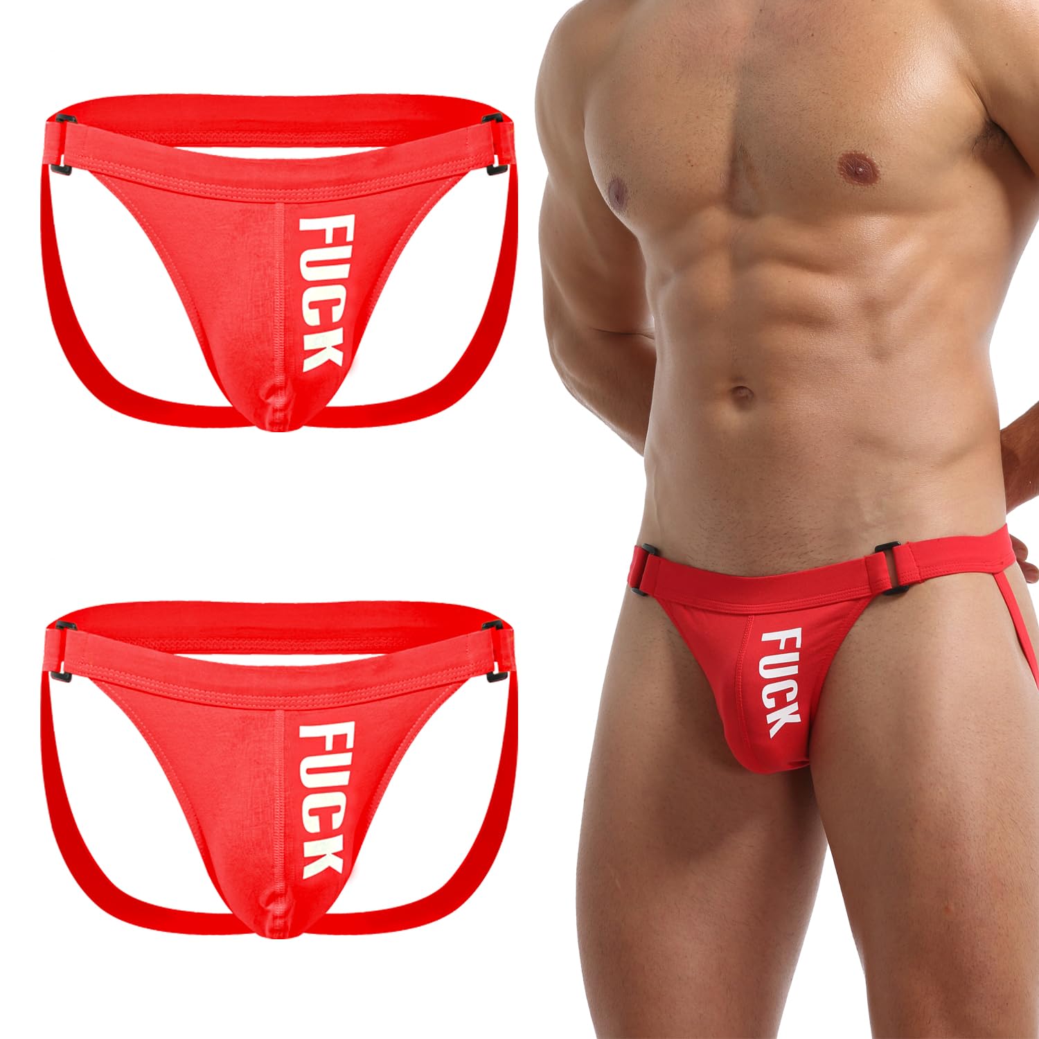 Linemoon Mens Jockstrap Sexy Underwear Athletic Supporters Cotton Jock Straps Male Red 2 Pack X-Large