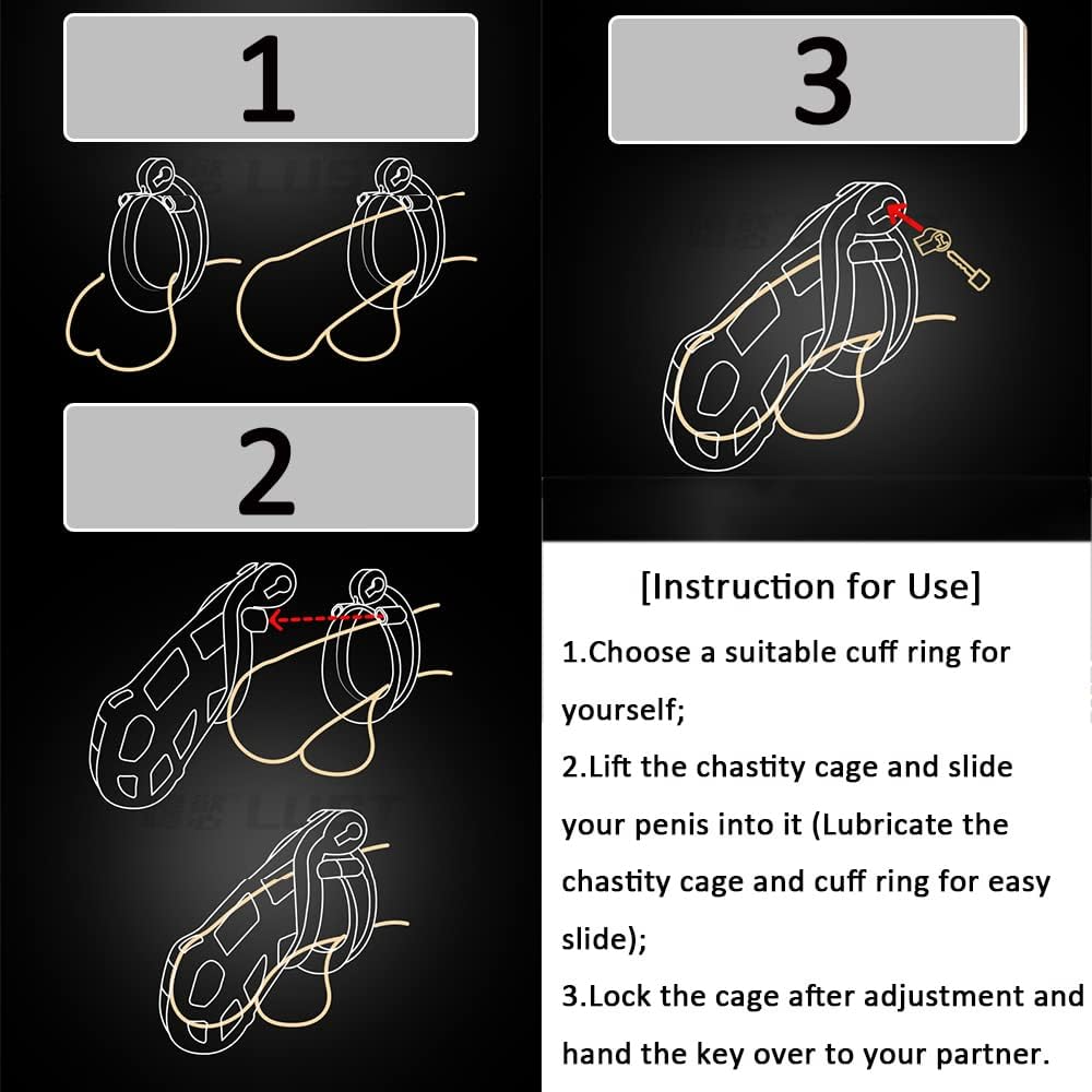 Chastity Cage Lock Device Kit W/ 4 Rings Virginity Device 5 Sizes Curve US
