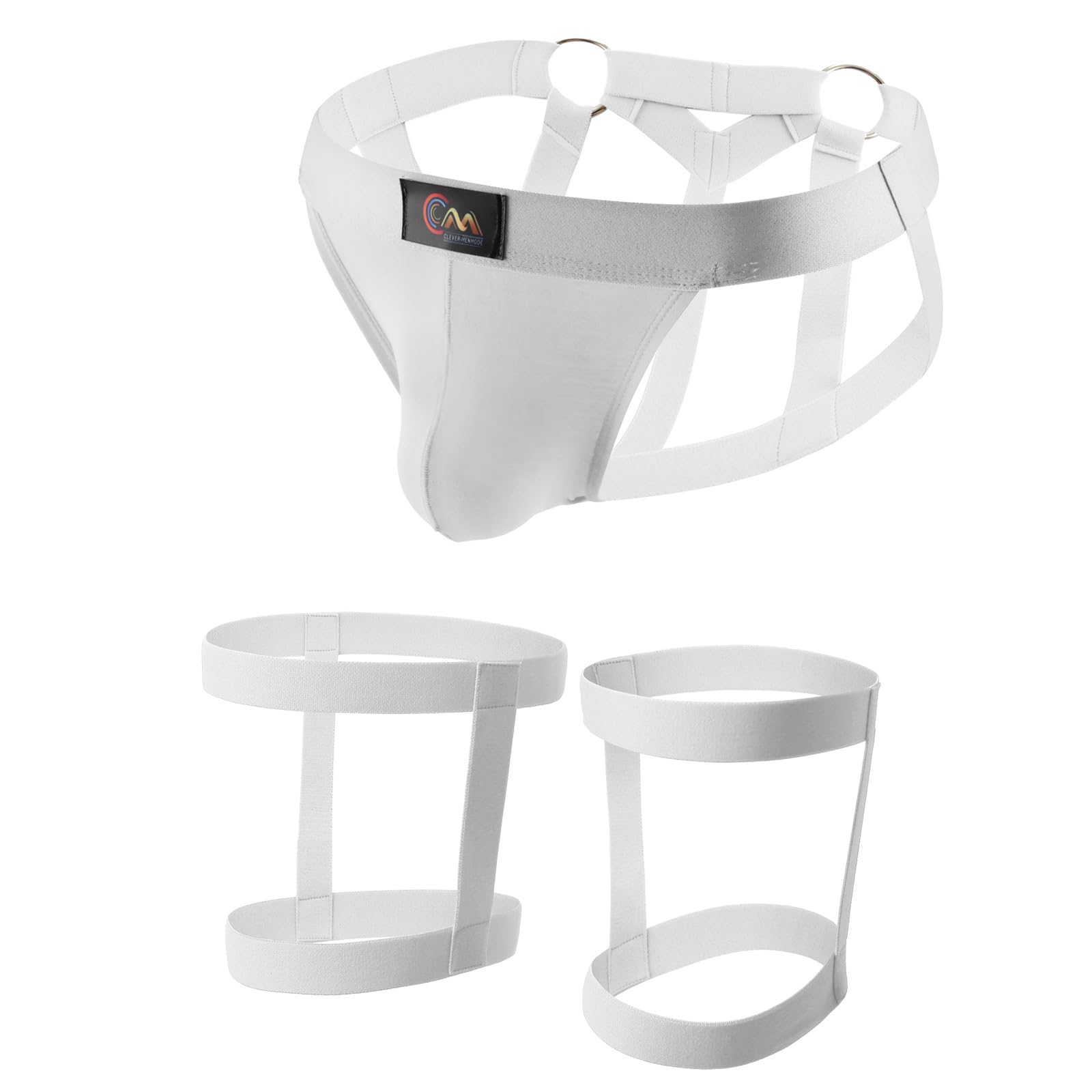 Evankin Mens Underwear Set Hollow out Brief Sexy Low Rise Jockstrap Underpants Athletic Supporter Leg Strap Thong Lingeire（White-M）