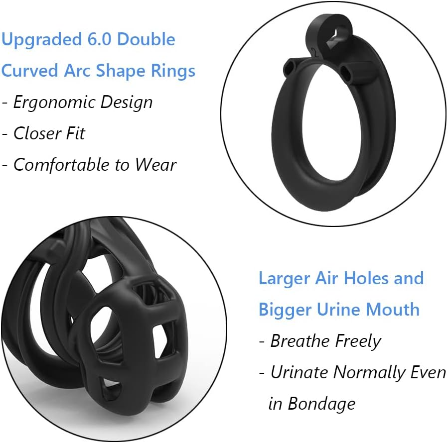 Chastity Cage Lock Device Kit W/ 4 Rings Virginity Device 5 Sizes Curve US