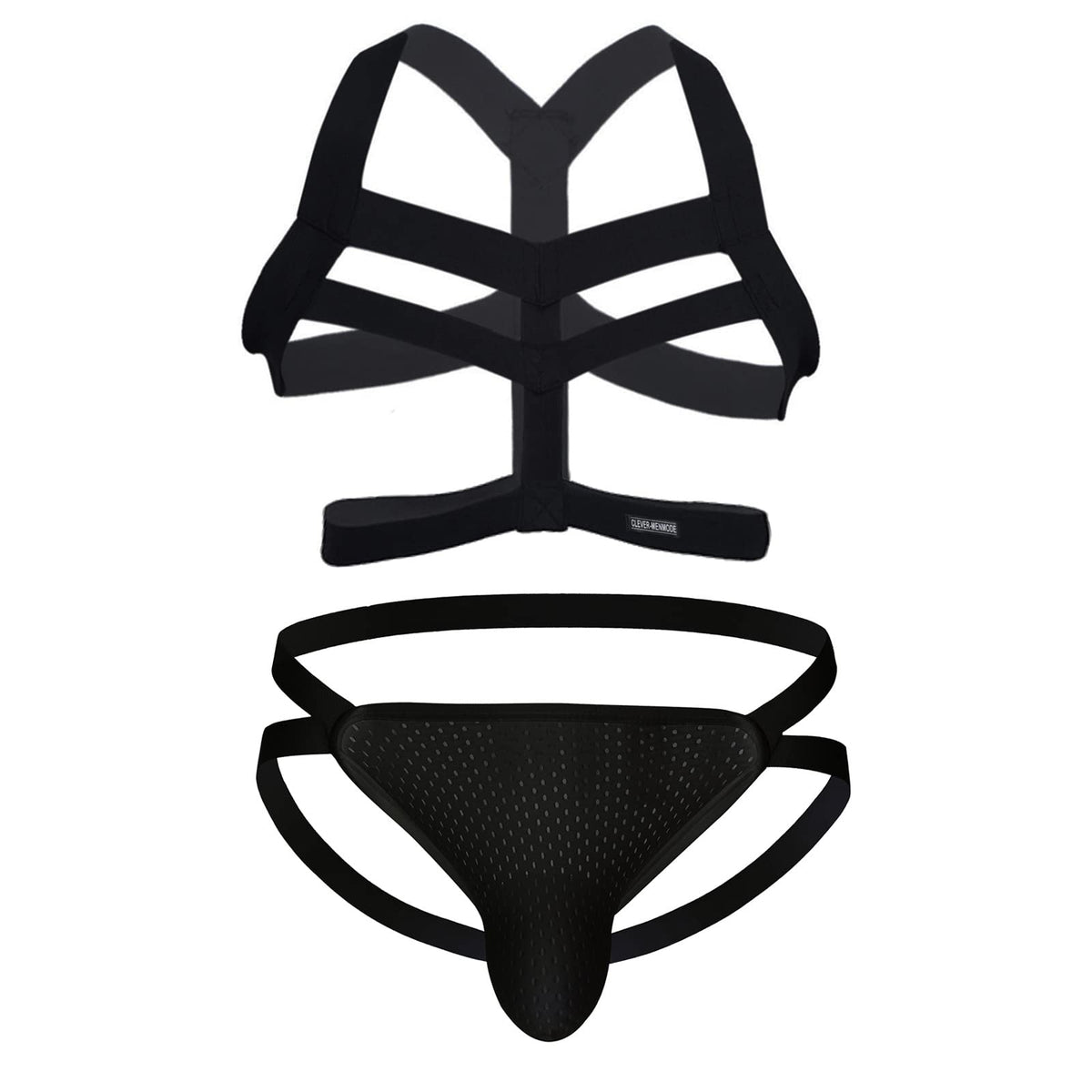 SDGTMJSY MenS Underwear Bikini Panties Men Sexy Elastic Body Chest Harness Jockstrap Lingerie Set Shoulder Chest Belt Black