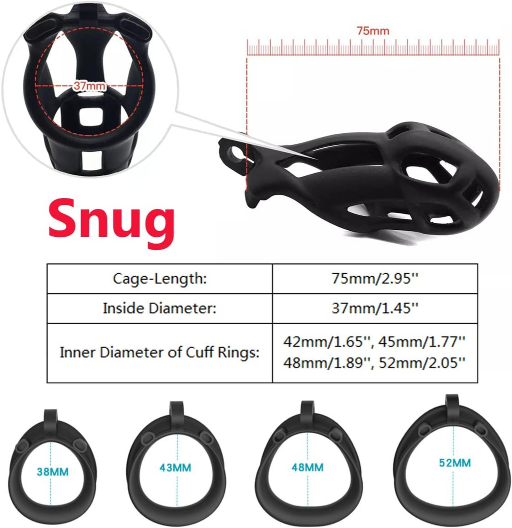 Chastity Cage Lock Device Kit W/ 4 Rings Virginity Device 5 Sizes Curve US