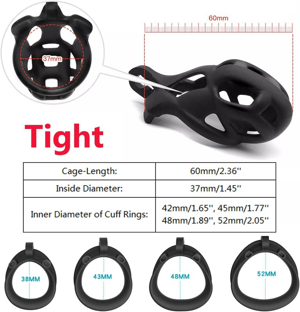 Chastity Cage Lock Device Kit W/ 4 Rings Virginity Device 5 Sizes Curve US
