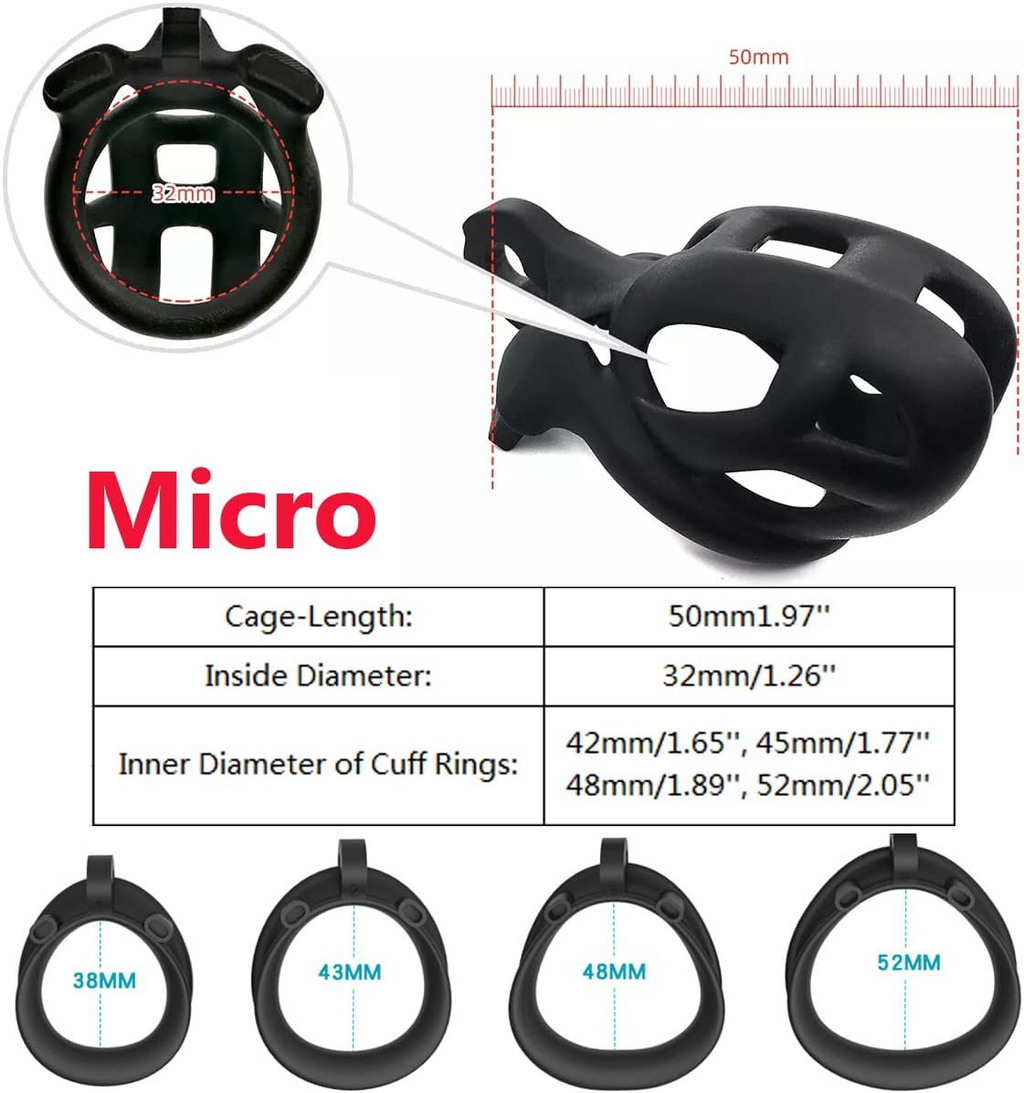 Chastity Cage Lock Device Kit W/ 4 Rings Virginity Device 5 Sizes Curve US