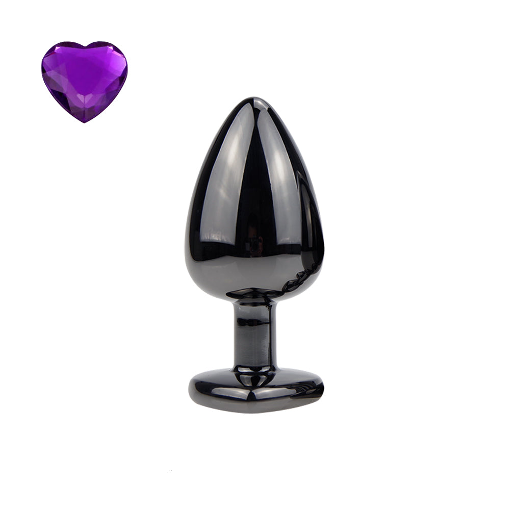 Heart-Shaped Metal Gem Anal Plug - Large Size, 12 Colors