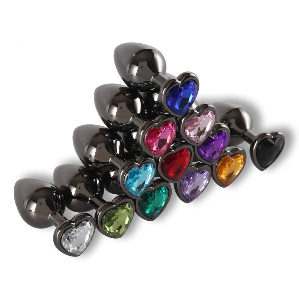 Heart-Shaped Metal Gem Anal Plug - Large Size, 12 Colors