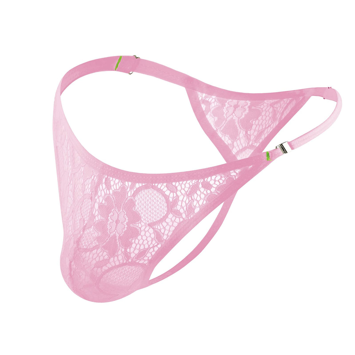 Evankin Mens Sexy Lace Thong See Through Funny Buckle G-Strings Underwear Bulge Pouch Gay Jockstrap(PinkL)