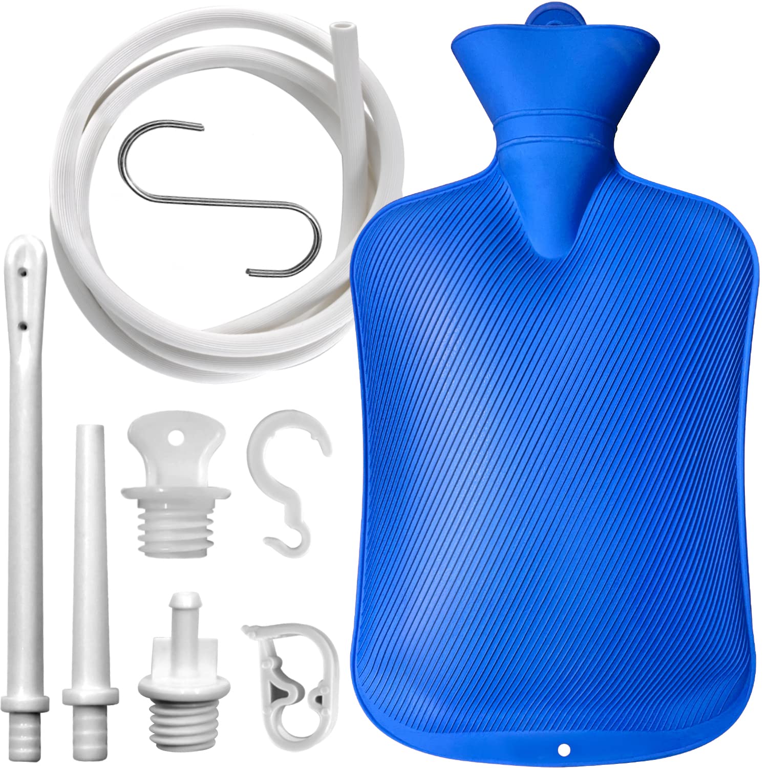 Enema Bag 2L Home Enema Kit with 2 Enema Tips60 inch Long Silicone Hose Controlable Water Flow Valve Hot-Water Bottle for Colon Cleansing Enemas for Women/Men（Blue）