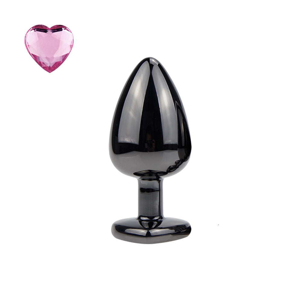 Heart-Shaped Metal Gem Anal Plug - Large Size, 12 Colors
